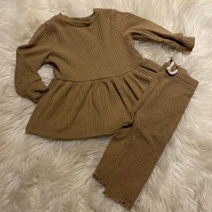3/25$ George 2 piece Set Brown Tan sweater Dress with pants Size 6-12 mos.